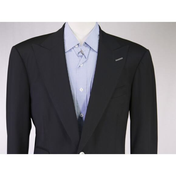 Antar Levar Bespoke Black Wide Peak Lapel 2-Btn Wool Blazer Jacket 40L - Picture 3 of 8